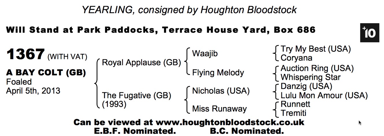 LOT 1367 - Royal Applause (GB) / The Fugative (GB) B.C.
