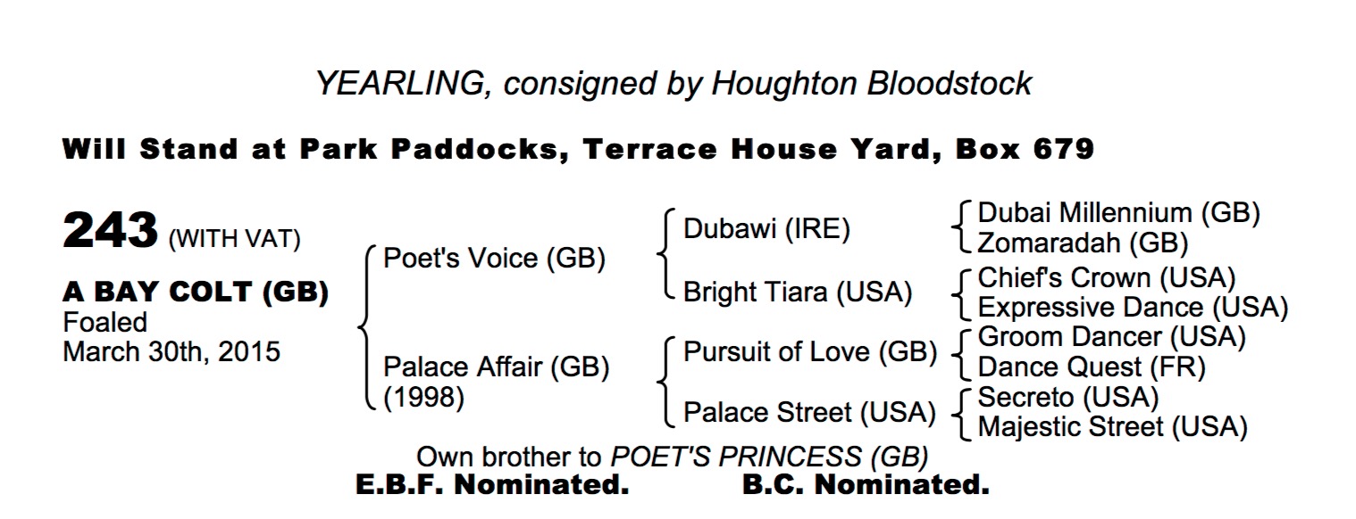 Lot 243 - Poet's Voice (GB) / Palace Affair (GB) B.C.