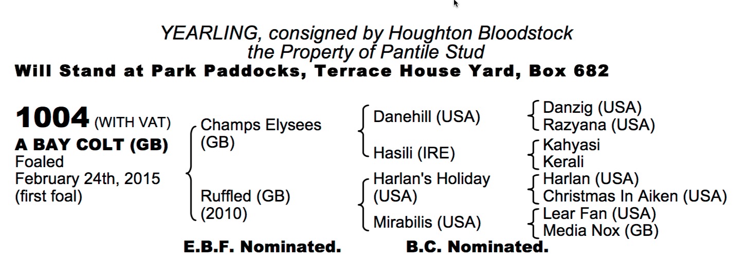 LOT 1004 - Champs Elysees (GB) / Ruffled (GB) B.C. 