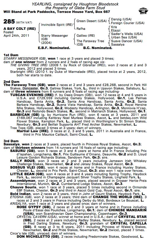 Lot 285 2012 Tattersalls Yearling sale